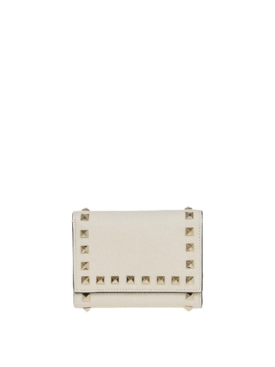 Shop Valentino Rockstud Trifold Wallet In White