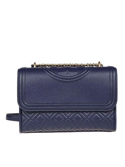 Shop Tory Burch Fleming Quilted Leather Small Cross Body Bag In Blue