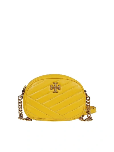 Shop Tory Burch Kira Chevron Small Leather Camera Bag In Yellow In Gold