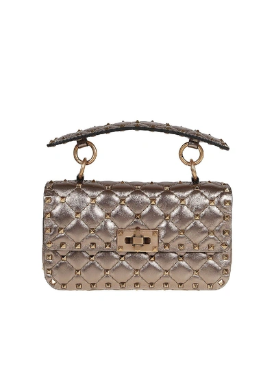Shop Valentino Rockstud Spike Small Bag In Bronze Colour In Metallic