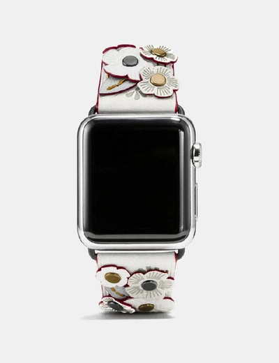 Shop Coach Apple Watch® Strap With Tea Rose, 38mm In Chalk