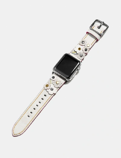 Shop Coach Apple Watch® Strap With Tea Rose, 38mm In Chalk