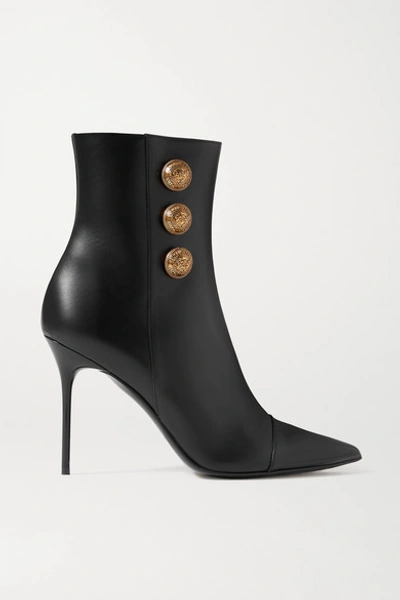 Shop Balmain Button-embellished Leather Ankle Boots In Black