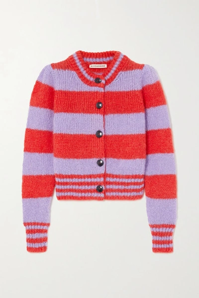 Shop Alexa Chung Striped Mohair-blend Cardigan In Red