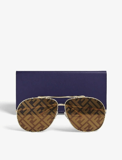 Shop Fendi Ff 0407/g/s Metal And Acetate Aviator Sunglasses In Gold