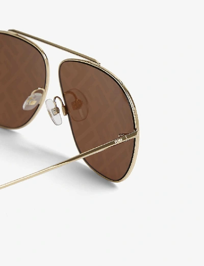 Shop Fendi Ff 0407/g/s Metal And Acetate Aviator Sunglasses In Gold