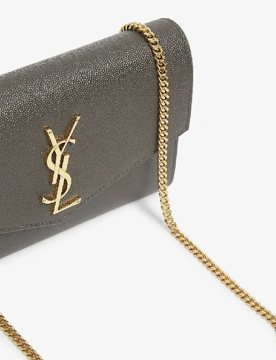 Shop Saint Laurent Uptown Monogram Leather Wallet-on-chain In Pebble+grey