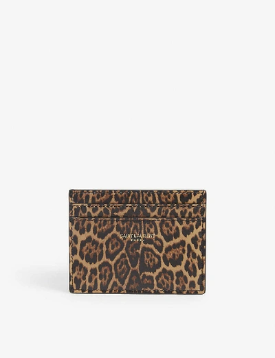 Shop Saint Laurent Leopard-print Leather Card Holder