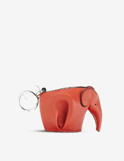 Shop Loewe Elephant Leather Coin Purse Charm In Pumpkin