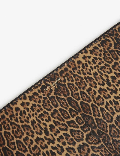 Shop Saint Laurent Leopard-print Large Leather Pouch