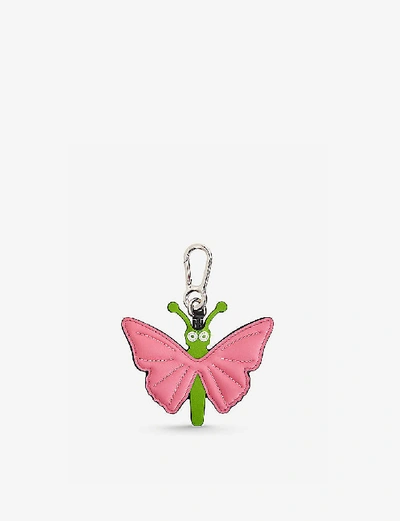 Shop Loewe Butterfly Dangling Leather Charm In Pink/green