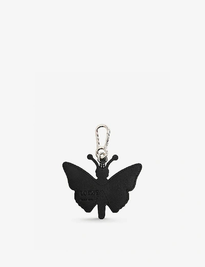 Shop Loewe Butterfly Dangling Leather Charm In Pink/green