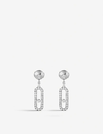 Shop Messika Women's White Move Uno 18ct White-gold And Diamond Earrings