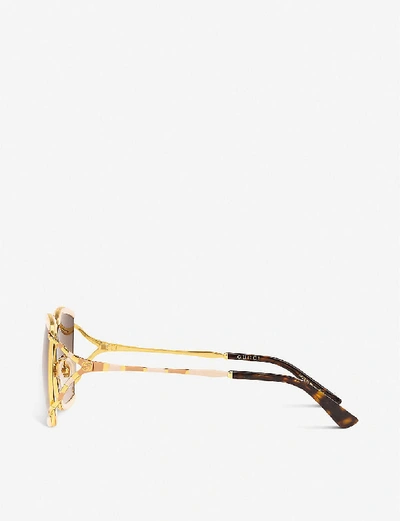 Shop Gucci Women's Green Gg0593sk 59 Square-framed Metal Sunglasses