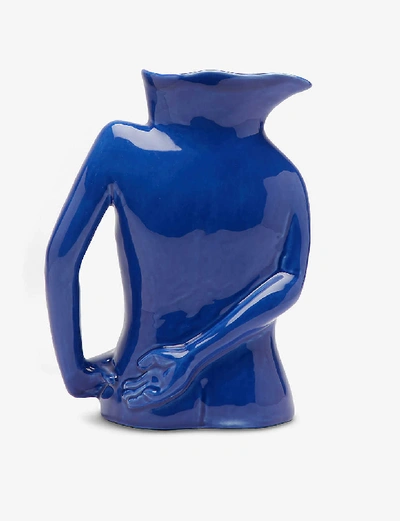Shop Anissa Kermiche Jugs Ceramic Jug 28cm In Navy Blue Shiny