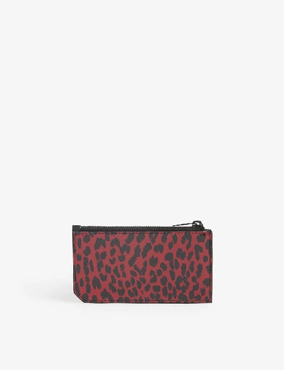 Shop Saint Laurent Leopard-print Leather Card Holder In Red Leopard