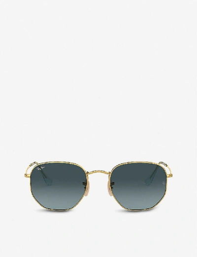 Shop Ray Ban Ray-ban Women's Gold Rb3548n Gold-tone Metal And Glass Hexagonal Sunglasses