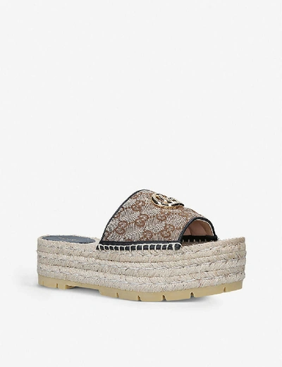 Shop Gucci Pilar Woven Espadrille Flatform Sliders In Brown/oth