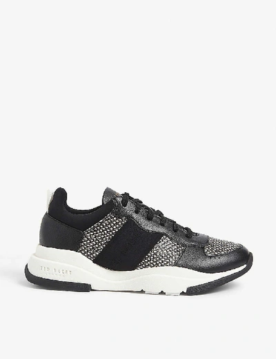 Shop Ted Baker Weverds Snake-embossed Leather Trainers In Black