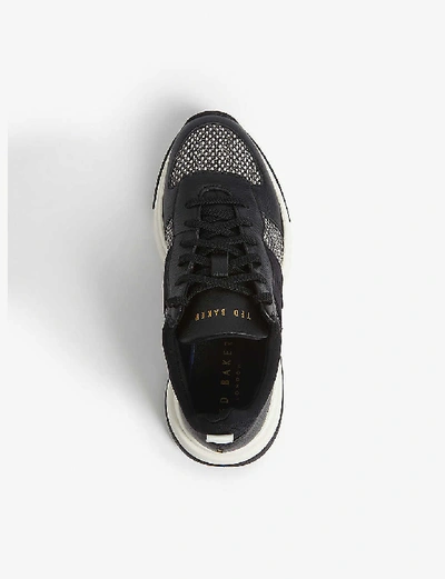 Shop Ted Baker Weverds Snake-embossed Leather Trainers In Black