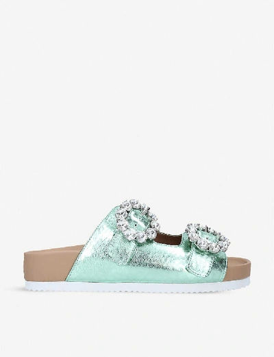 Shop Kurt Geiger Marlo Metallic Snake-print Faux-leather Sandals In Pale Green