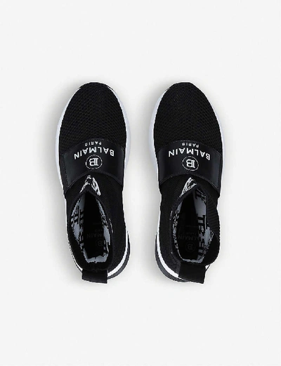 Shop Balmain Logo Knitted Sock Trainers 7-10 Years In Blk/white
