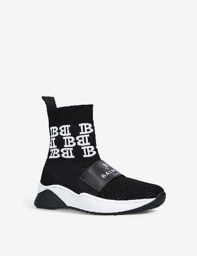 Shop Balmain Logo Knitted Sock Trainers 7-10 Years In Blk/white