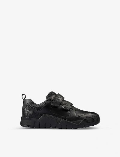 Shop Clarks Scooter Speed Leather Trainers 5-8 Years In Black Leather
