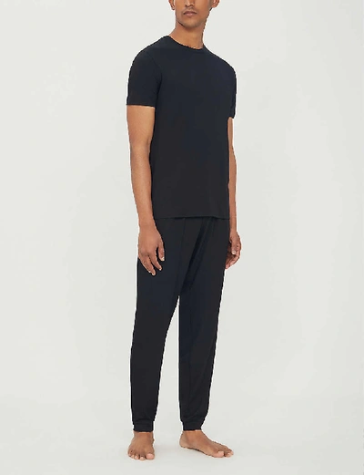 Shop Derek Rose Men's Black Basel Stretch-modal Pyjama Bottoms