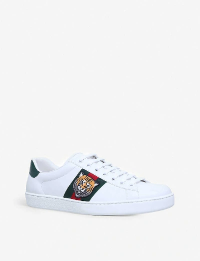 Shop Gucci New Ace Tiger-embroidered Leather Trainers In White