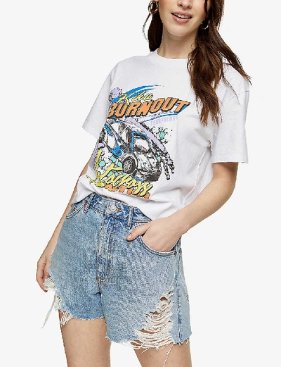Shop Topshop Ripped Mom Denim Shorts In Mid Stone