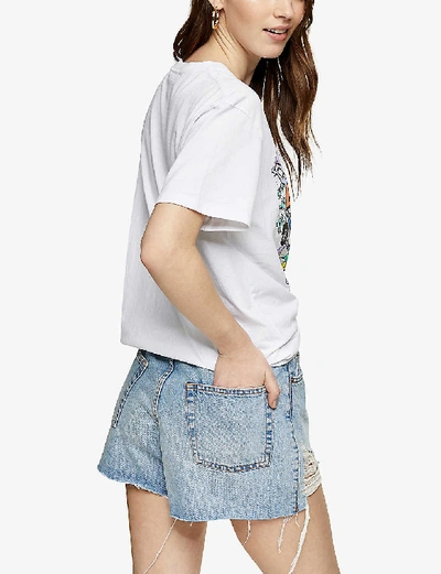 Shop Topshop Ripped Mom Denim Shorts In Mid Stone