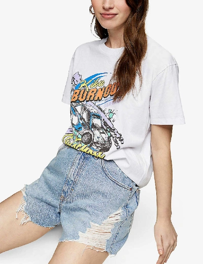 Shop Topshop Ripped Mom Denim Shorts In Mid Stone