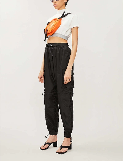 Shop Heron Preston Logo-embroidered Cropped Cotton-jersey Top In White