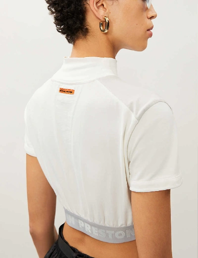 Shop Heron Preston Logo-embroidered Cropped Cotton-jersey Top In White