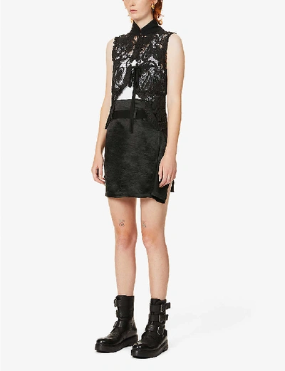 Shop Ann Demeulemeester High-neck Sleeveless Lace Vest In Elegy+black