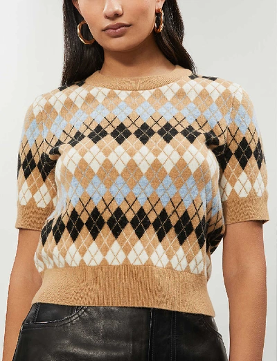 Shop Maje Mina Argyle-pattern Wool-blend Jumper In Camel