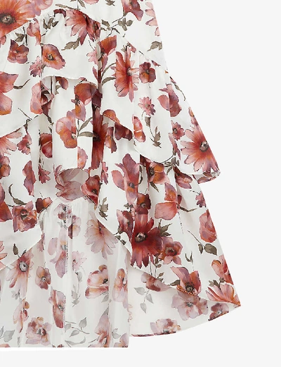 Shop The Kooples Floral-print Silk-crepe Wrap Dress In Ecr01