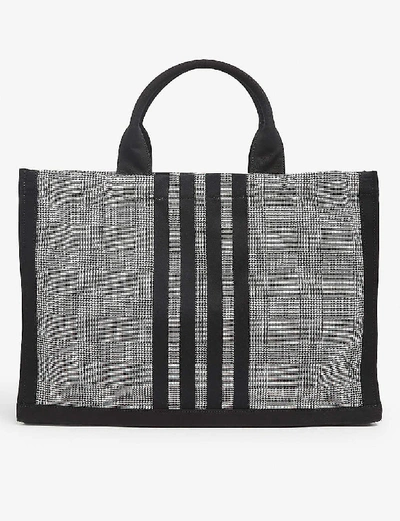 Shop Thom Browne Checked Cotton-canvas Tote