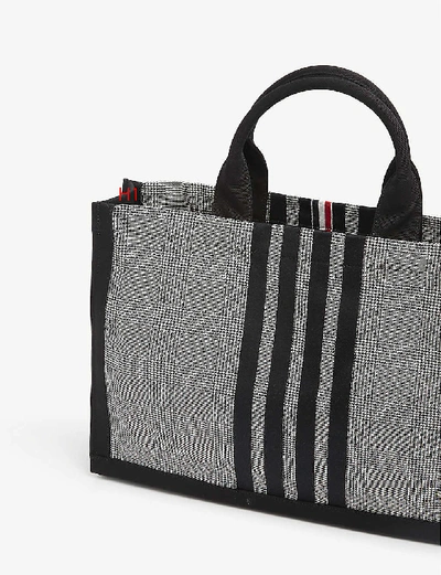 Shop Thom Browne Checked Cotton-canvas Tote