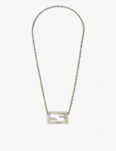 Shop Fendi Ff Palladium-plated Vermeil Brass Necklace In Silver