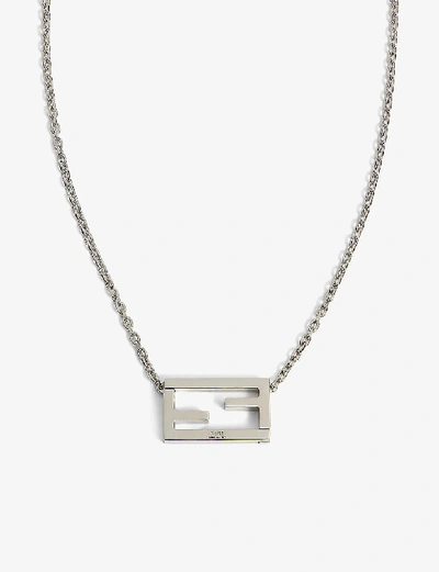 Shop Fendi Ff Palladium-plated Vermeil Brass Necklace In Silver