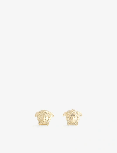 Shop Versace Mens Gold Medusa Head Brass Stud Earrings