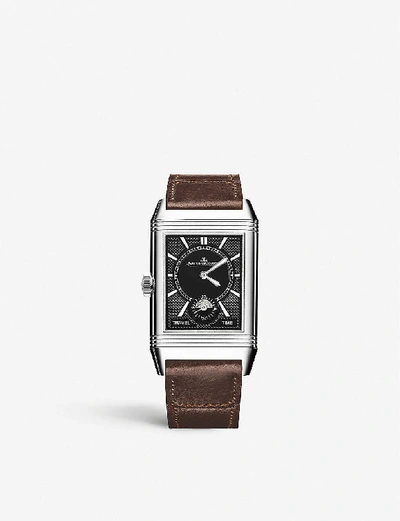 Shop Jaeger-lecoultre Reverso Duo Stainless-steel And Leather Automatic Watch In Silver