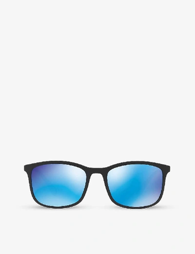 Shop Prada Ps01ts Rectangular Rubber Sunglasses In Black