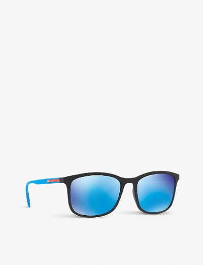 Shop Prada Ps01ts Rectangular Rubber Sunglasses In Black