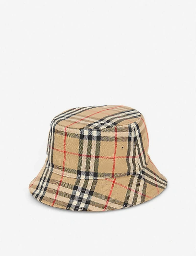 Shop Burberry Vintage Check Cotton Bucket Hat In Archive+beige