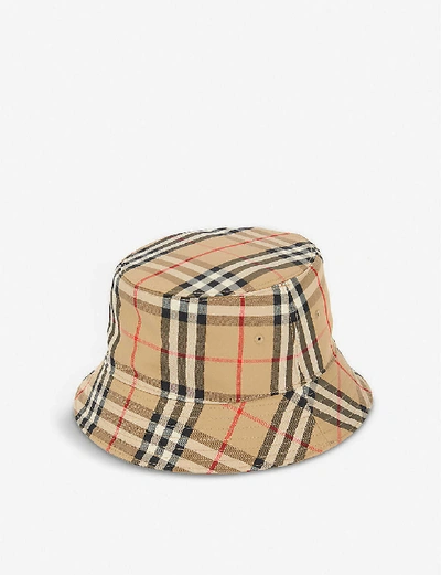 Shop Burberry Vintage Check Cotton Bucket Hat In Archive+beige