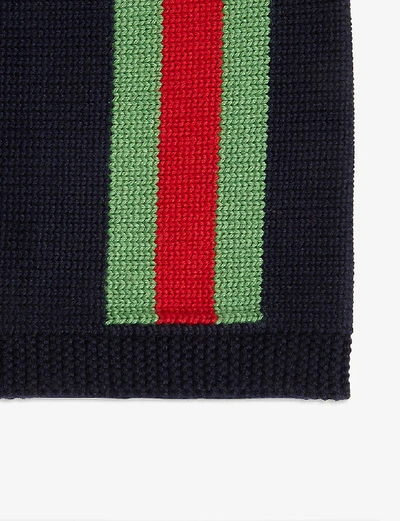 Shop Gucci Midnight Blue Kids Web-stripe Knitted Beanie 4-14 Years S