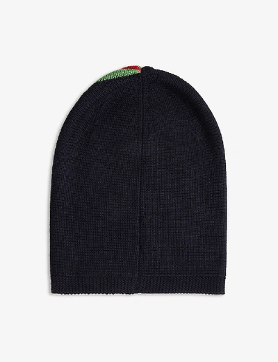 Shop Gucci Midnight Blue Kids Web-stripe Knitted Beanie 4-14 Years S